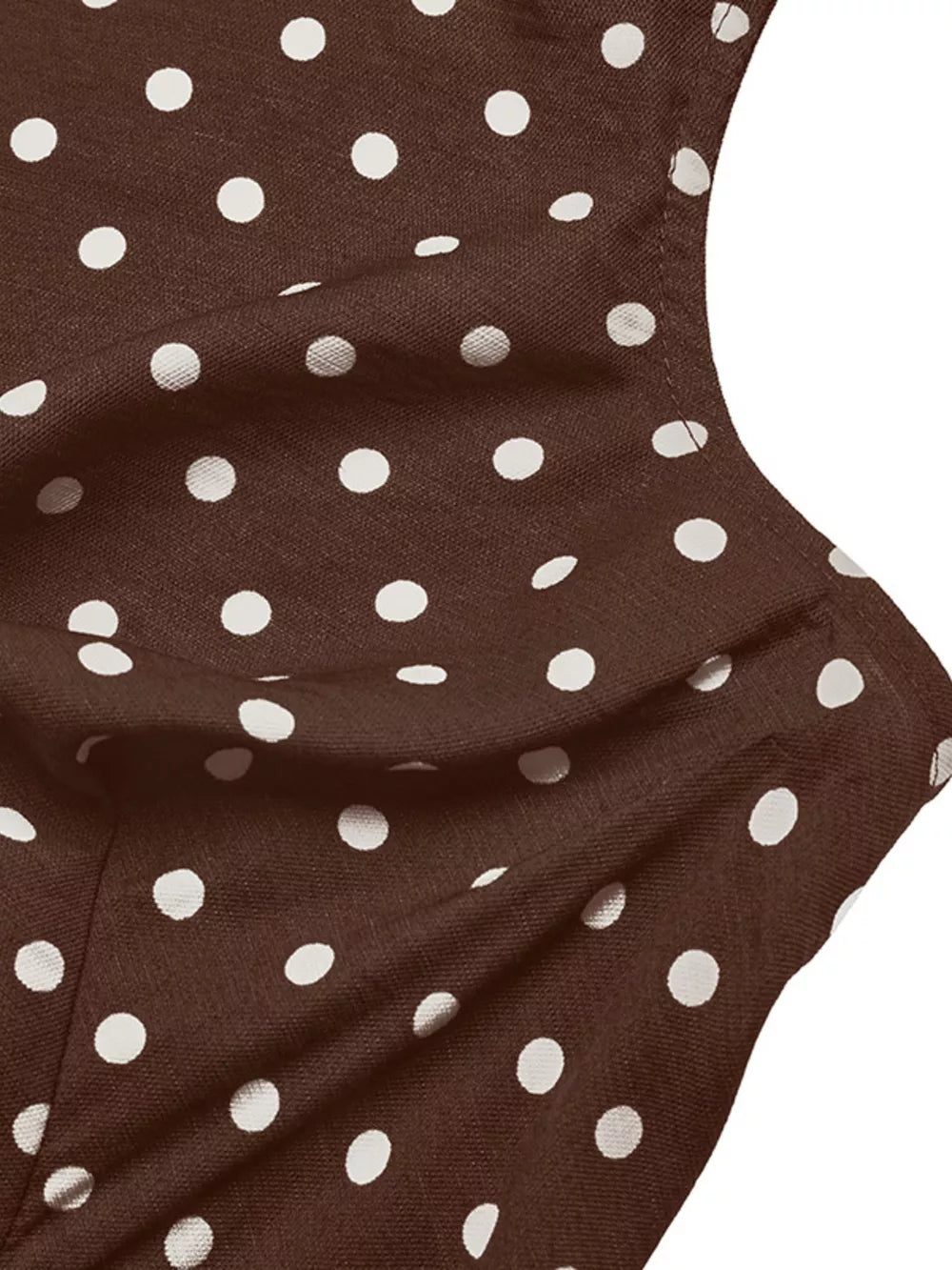 Brown polka dot mini dress with cowl neck detail