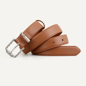 Caramel cowhide leather belt with twisted buckle detail