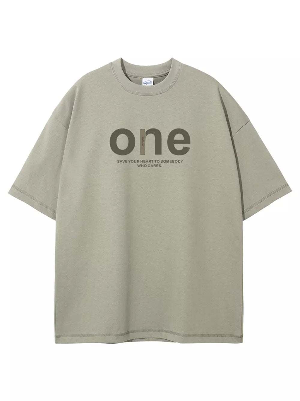 Sage oversized cotton t-shirt with "one" graphic and text detail