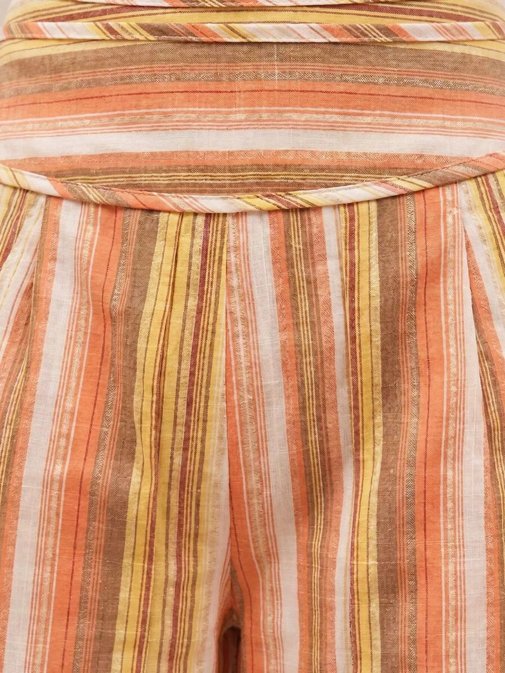 Striped Wide-leg Pants With Tie Waist in Blue, close-up detail