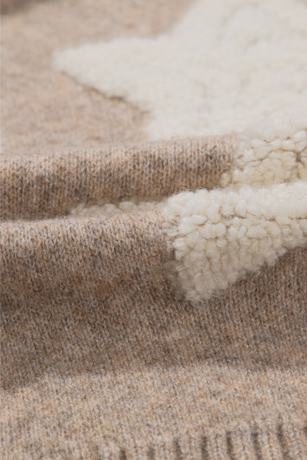 Textured starburst knit cardigan in mocha with fluffy details