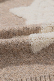 Textured starburst knit cardigan in mocha with fluffy details