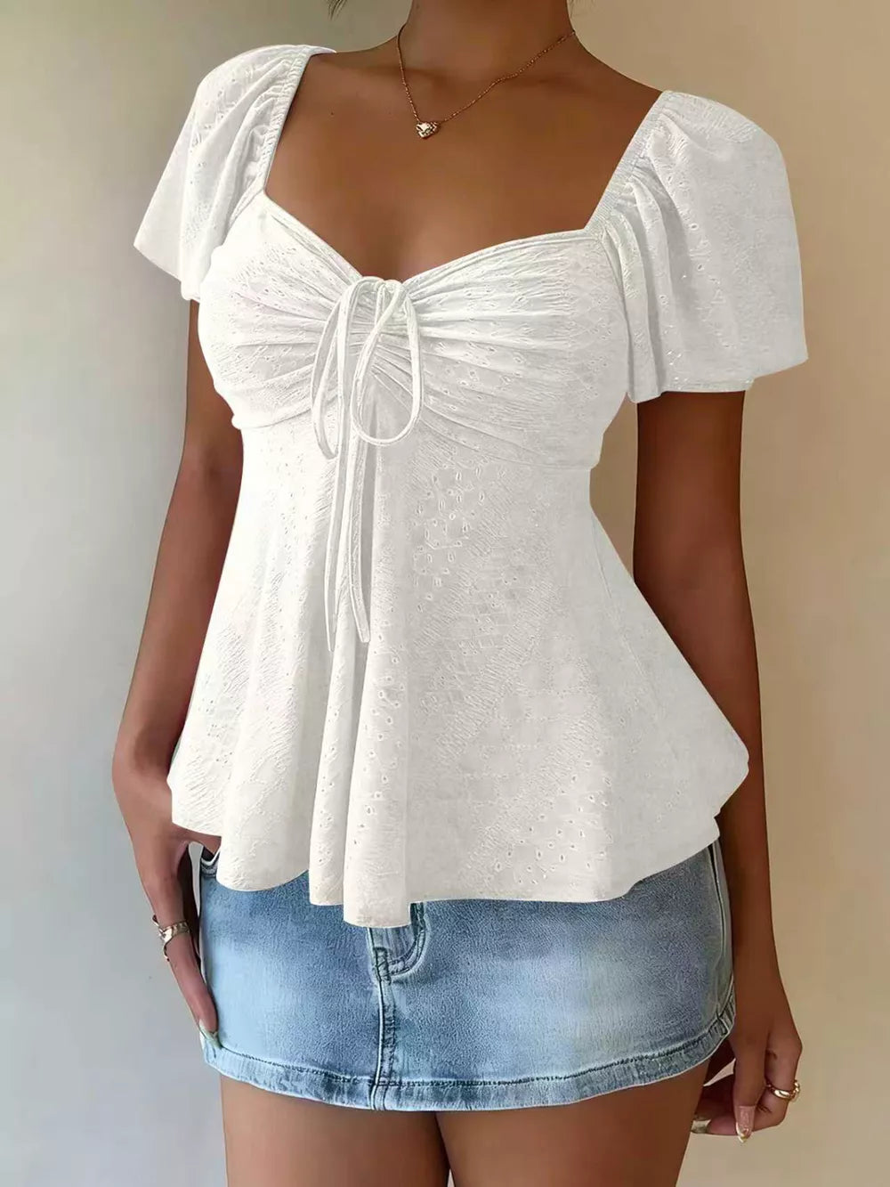 Sweetheart Neck Flutter Sleeve Top, front view