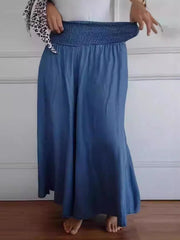 Dusty blue flow trousers with smocked waistline and wide leg