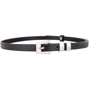 Black cowhide leather belt with silver buckle detail