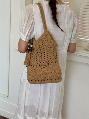 Knit Crochet Handbag in Brown, editorial view