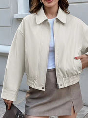Cropped Faux Leather Jacket in White, close-up detail
