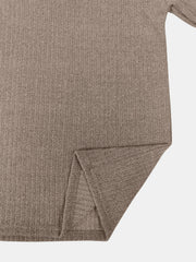 Taupe ribbed knit pullover sweater with side slit detail