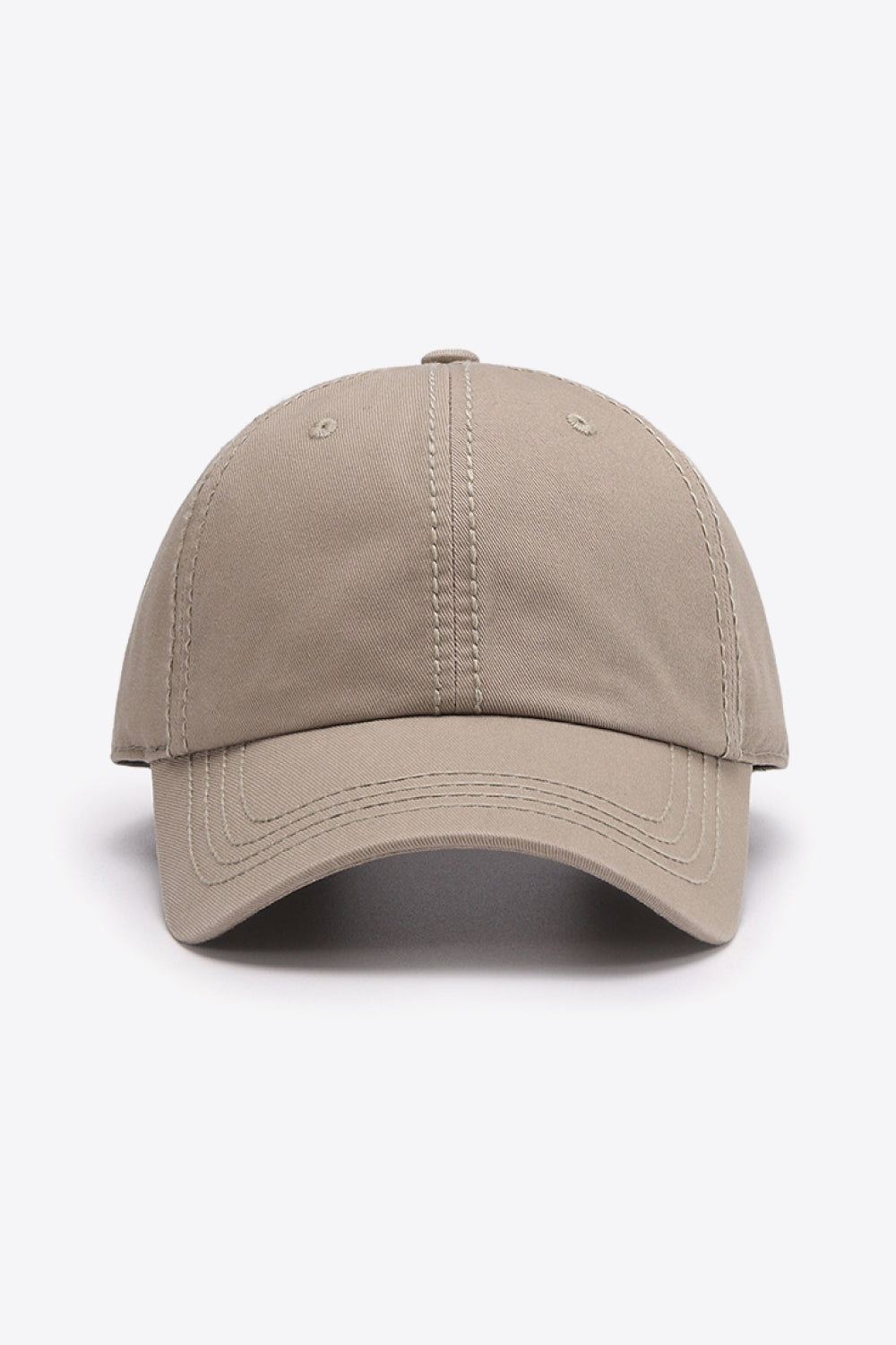 Beige canvas baseball cap with stitched details and curved brim