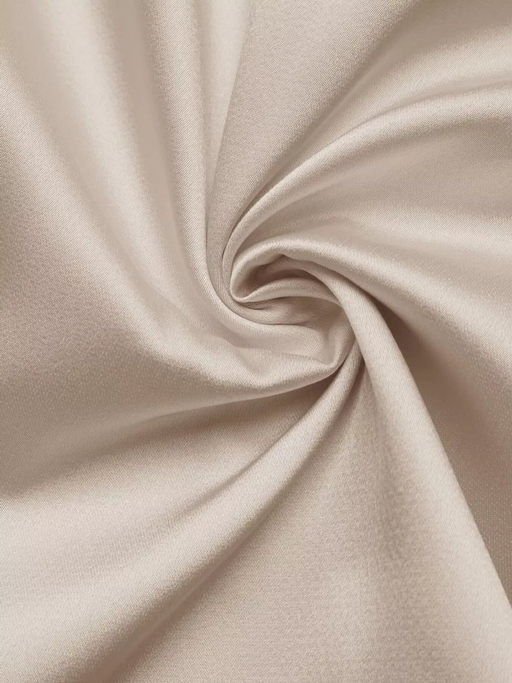 Lustrous beige V-neck maxi dress fabric detail with spaghetti straps.