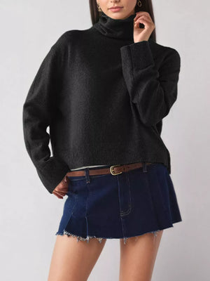 classic turtleneck sweater in blush pink with turtleneck