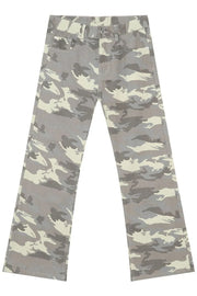 Camouflage flare denim trousers in gray with a relaxed fit.