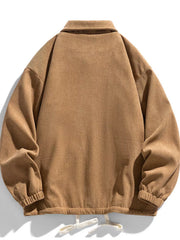 Classic corduroy button-down jacket in caramel with a drawstring hem.
