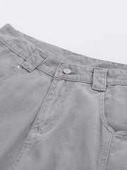 Grey cargo capris with button and zip fly detail.