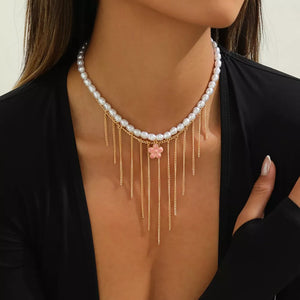 Elegant 18k Gold-plated Synthetic Pearl Choker Necklace in White, back view
