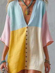 Color Block V-neck Mini Dress in Yellow, side view