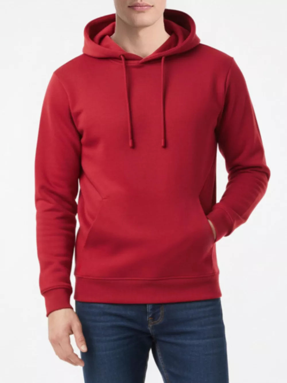 Deep Red cotton blend hoodie with drawstring and kangaroo pocket