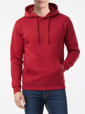 Deep Red cotton blend hoodie with drawstring and kangaroo pocket