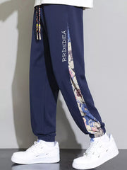 Men's Plus Size Bear Print Sweatpants in Tan, model styling view