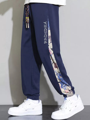 Men's Plus Size Bear Print Sweatpants in Tan, model styling view