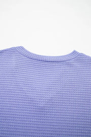 Blue Purple relaxed V-neck waffle knit maternity t-shirt detail