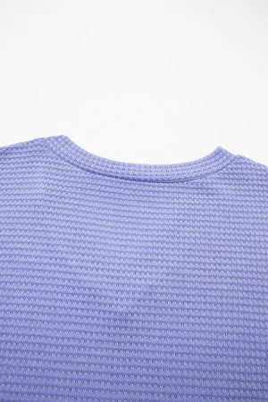 Blue Purple relaxed V-neck waffle knit maternity t-shirt detail