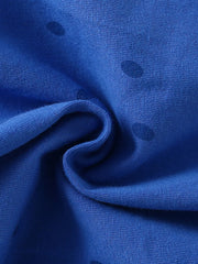 Blue cotton blend toddler dress with subtle dark blue polka dots.