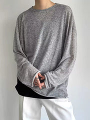 Men's Plus Size Heathered Long-sleeve T-shirt in Black, close-up detail