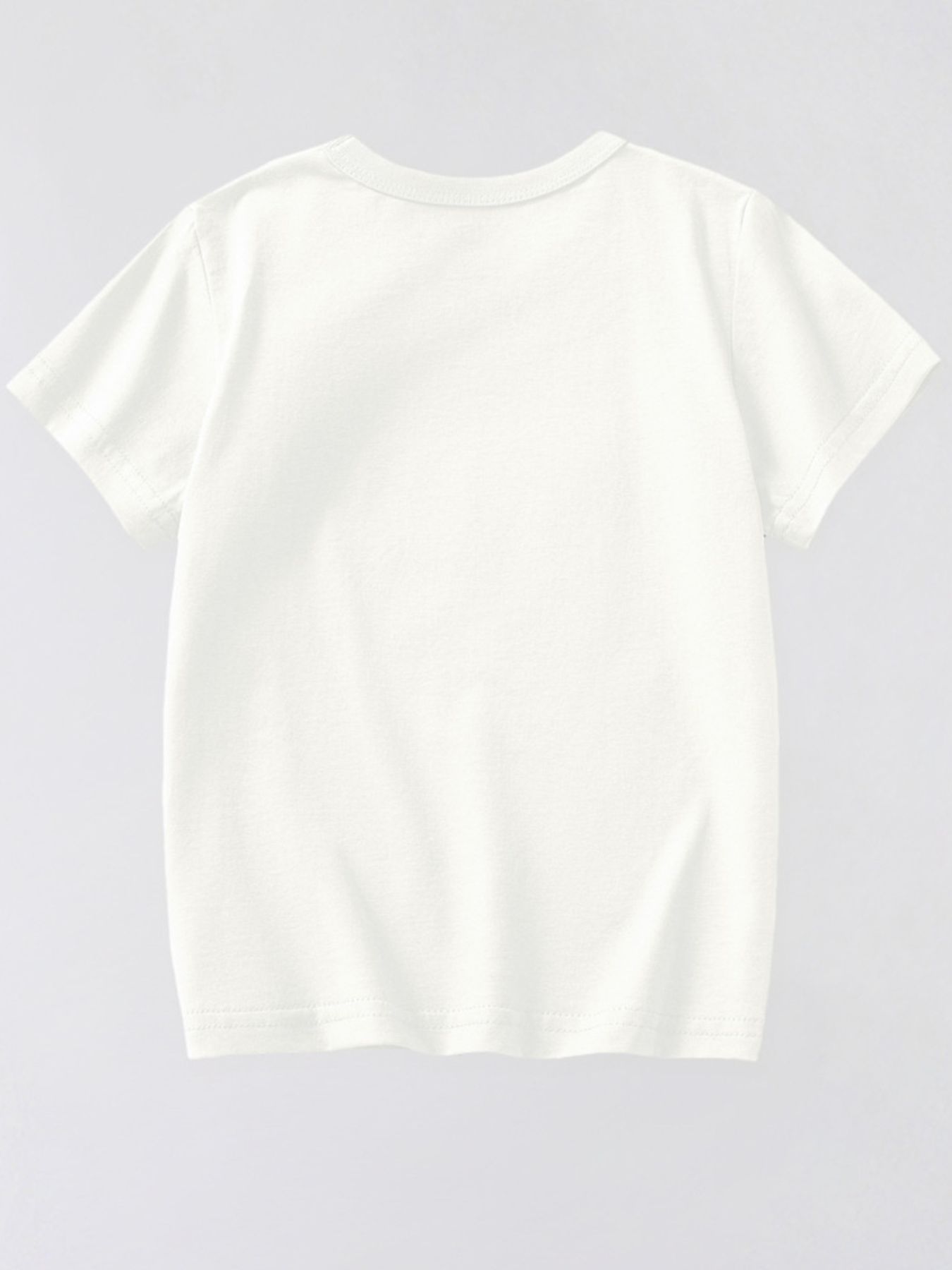 Toddler white cotton t-shirt with short sleeves and crew neck.