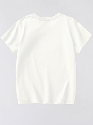 Toddler white cotton t-shirt with short sleeves and crew neck.