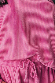 Ribbed lounge set in fuchsia pink with a drawstring waist detail.