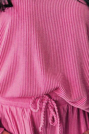 Ribbed lounge set in fuchsia pink with a drawstring waist detail.