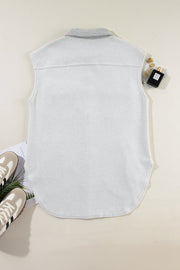 Light gray cotton utility vest with contrast collar and curved hem