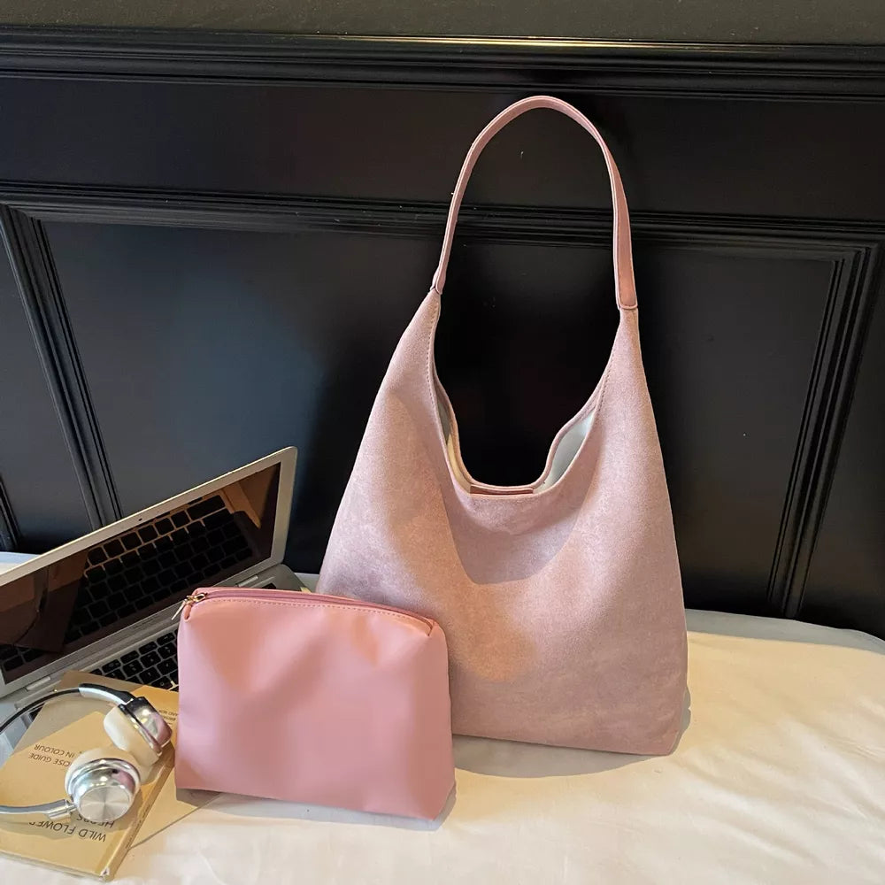 Solid Color Large Shoulder Bag in Black, front view