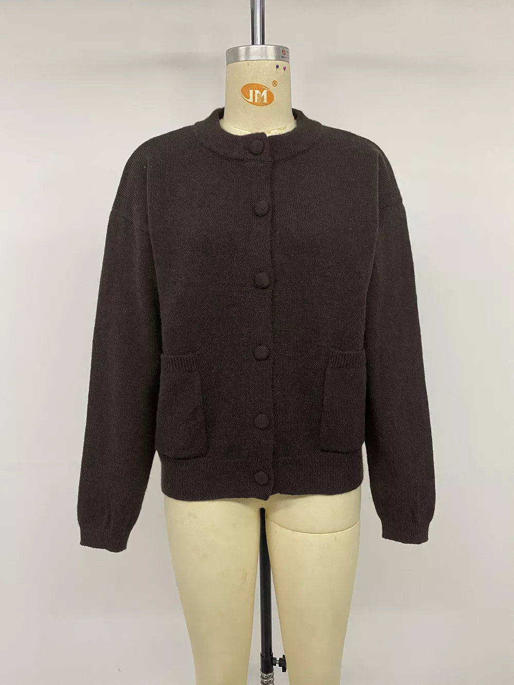 Crew Neck Button-up Cardigan in Brown, view 11