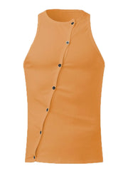 Tangerine ribbed tank top with asymmetric button-up detail