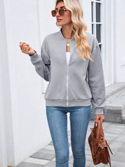 65% rayon, 30% polyester, 5% spandex Care instructions: Machine wash cold bomber jacket in Grey with relaxed silhouette