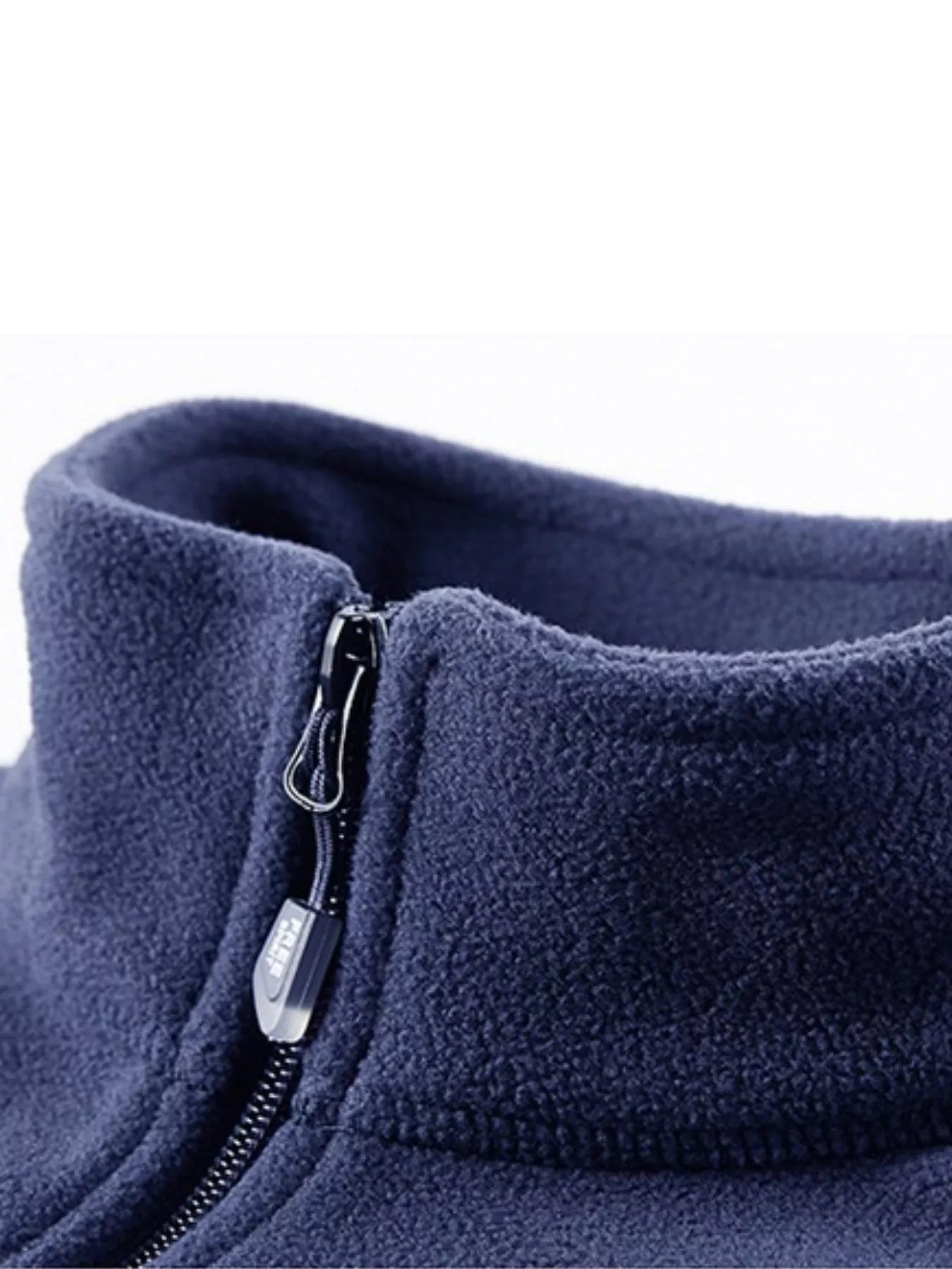 Men's blue fleece quarter zip sweatshirt with zipper detail
