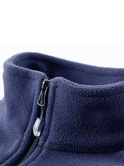 Men's blue fleece quarter zip sweatshirt with zipper detail