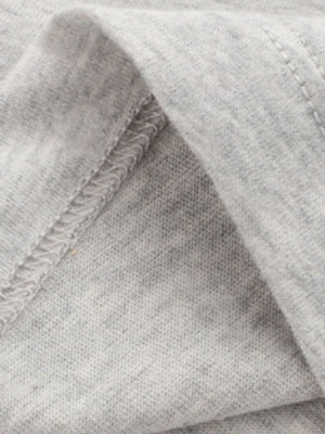 Heather grey cotton toddler t-shirt detail showing seams and fabric texture.