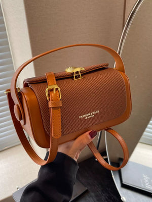 Adjustable Strap Crossbody Bag in Brown, front view