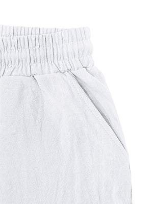 White cargo sweatpants with elastic waistband and drawstring detail