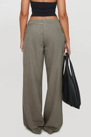 Utility buckle flared denim trousers in dark gray cotton with a wide leg