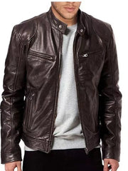 Men's Full Size Leather Biker Jacket in Blue, alternate angle