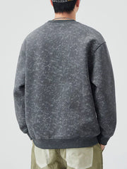 Men's plus-size dark gray long-sleeve sweatshirt with a marbled wash pattern.