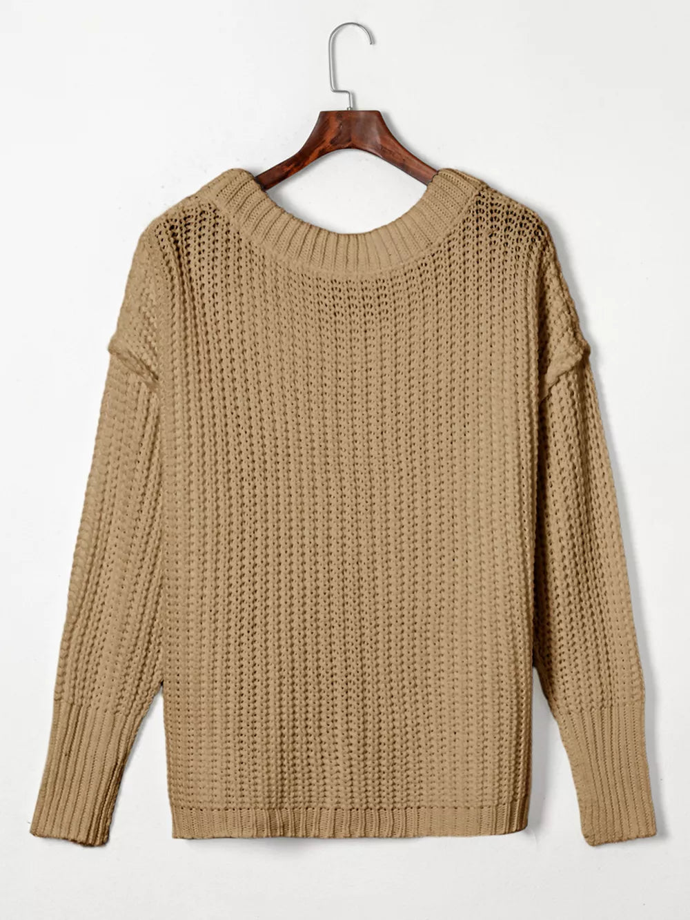 Ribbed Knit Round Neck Chunky Sweater in White, view 14