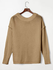 Ribbed Knit Round Neck Chunky Sweater in White, view 14
