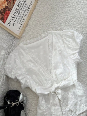 Lace Detail Bow Front Blouse, alternate angle