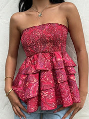 Smocked Layered Paisley Print Tube Top, side view
