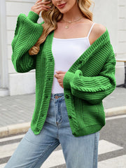 Cable Knit Button-up Cardigan in Black, view 18